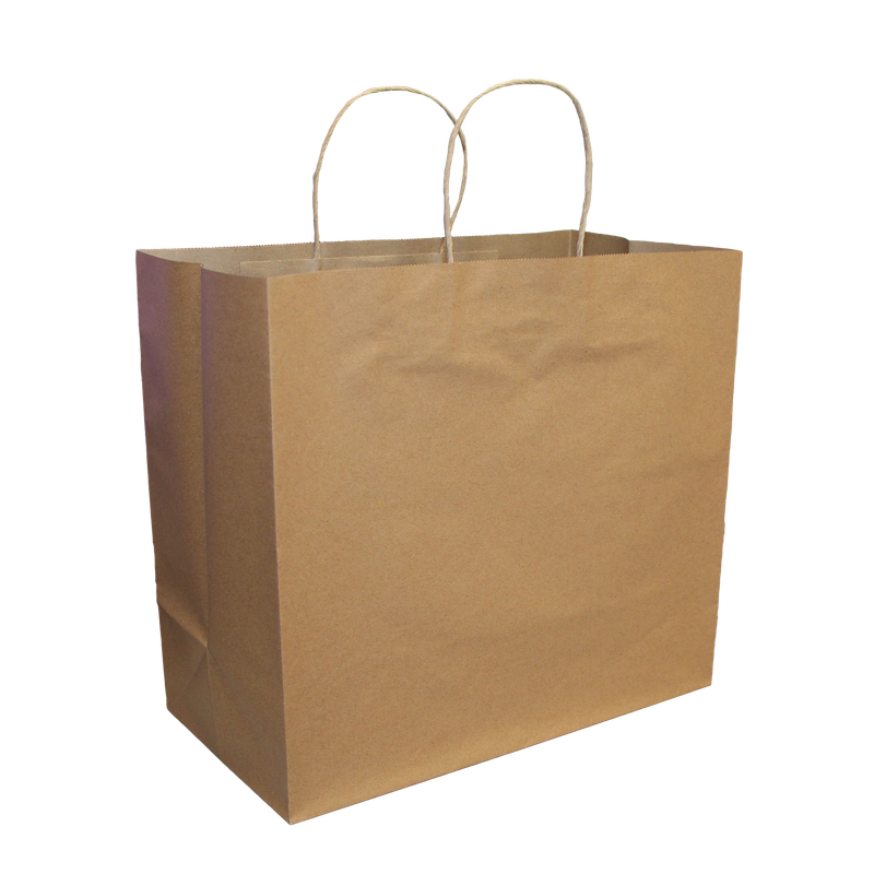 Paper Shopping Bags with Twisted Handles - 13” x 6” x 15” - Kraft