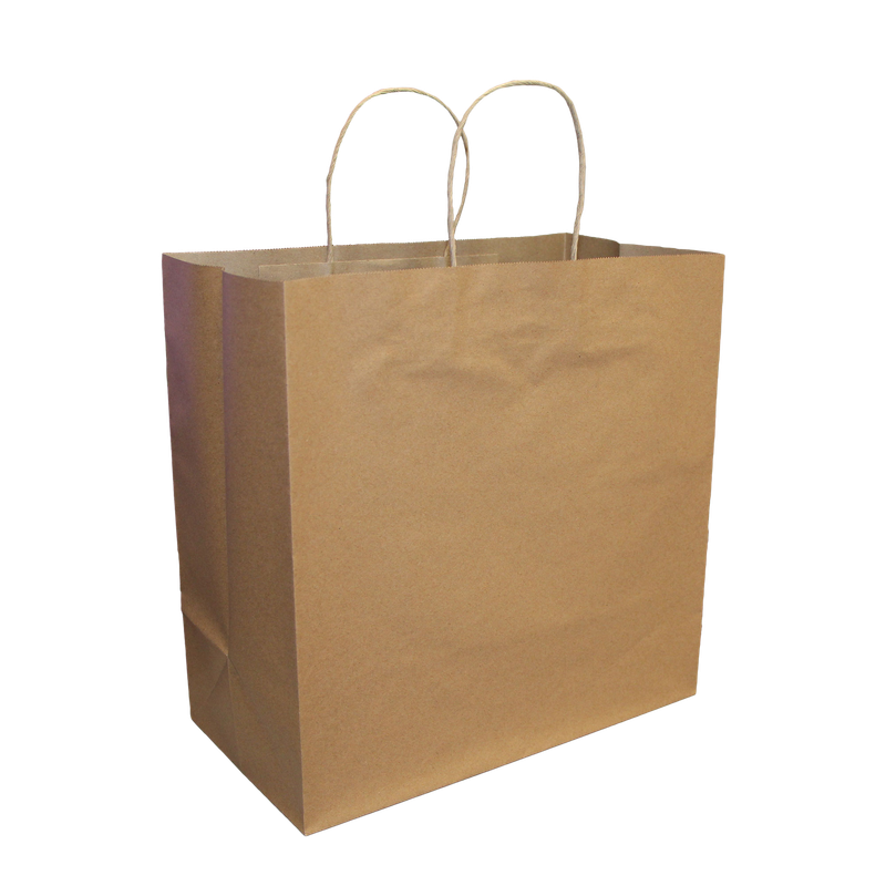 Paper Shopping Bags with Twisted Handles - 13” x 7” x 13” - Kraft
