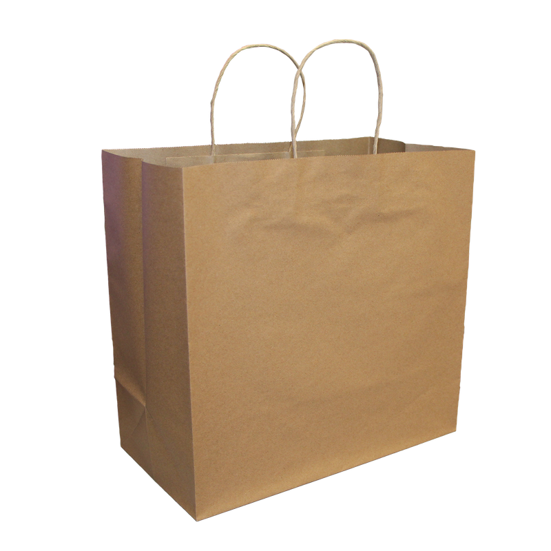 Paper Shopping Bags with Twisted Handles - 13” x 9.5” x 12” - Kraft