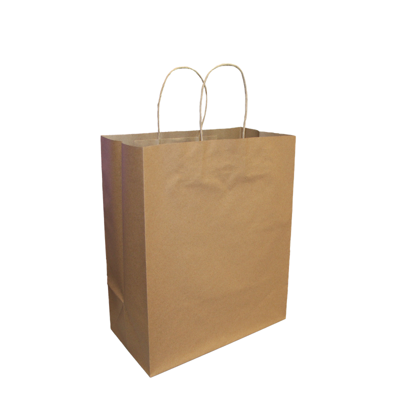 Paper Shopping Bags with Twisted Handles - 8.25” x 4.75” x 10.5” - Kraft