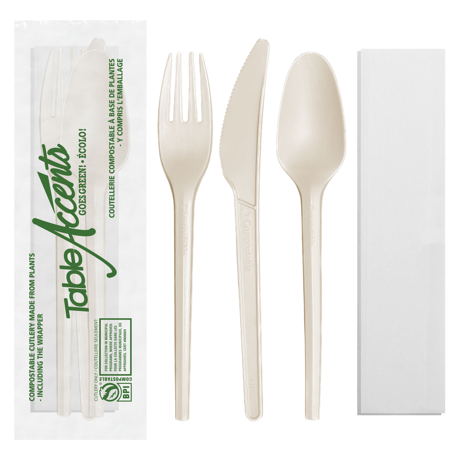 PLA 4-Piece Food Kit - Fork, Knife, Teaspoon, Napkin