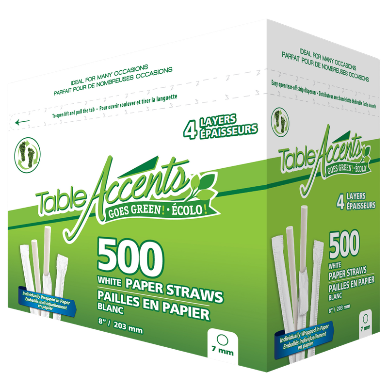 Wrapped Paper Straws - 8” - 7mm dia. - 4 Layers - White - 500Pk