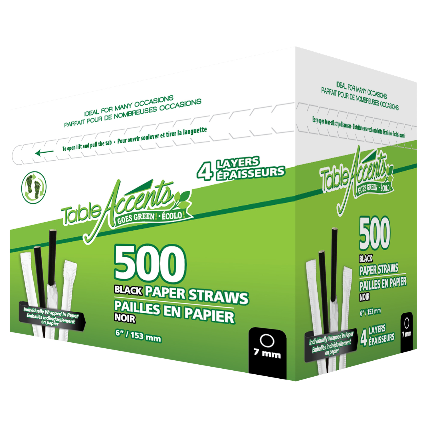 Wrapped Paper Straws - 6” - 7mm dia. - 4 Layers - Black - 500Pk