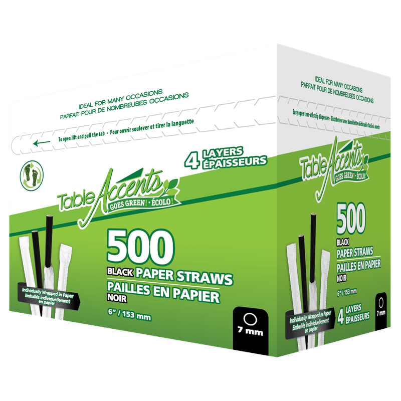 Wrapped Paper Straws - 6” - 7mm dia. - 4 Layers - Black - 500Pk