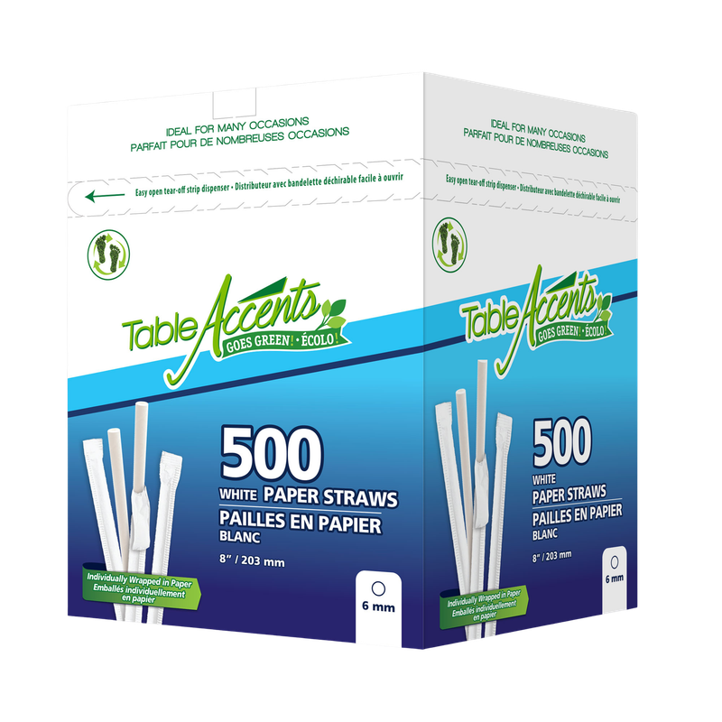 Wrapped Paper Straws - 8” - 6mm dia. - 3 Layers - White - 500Pk