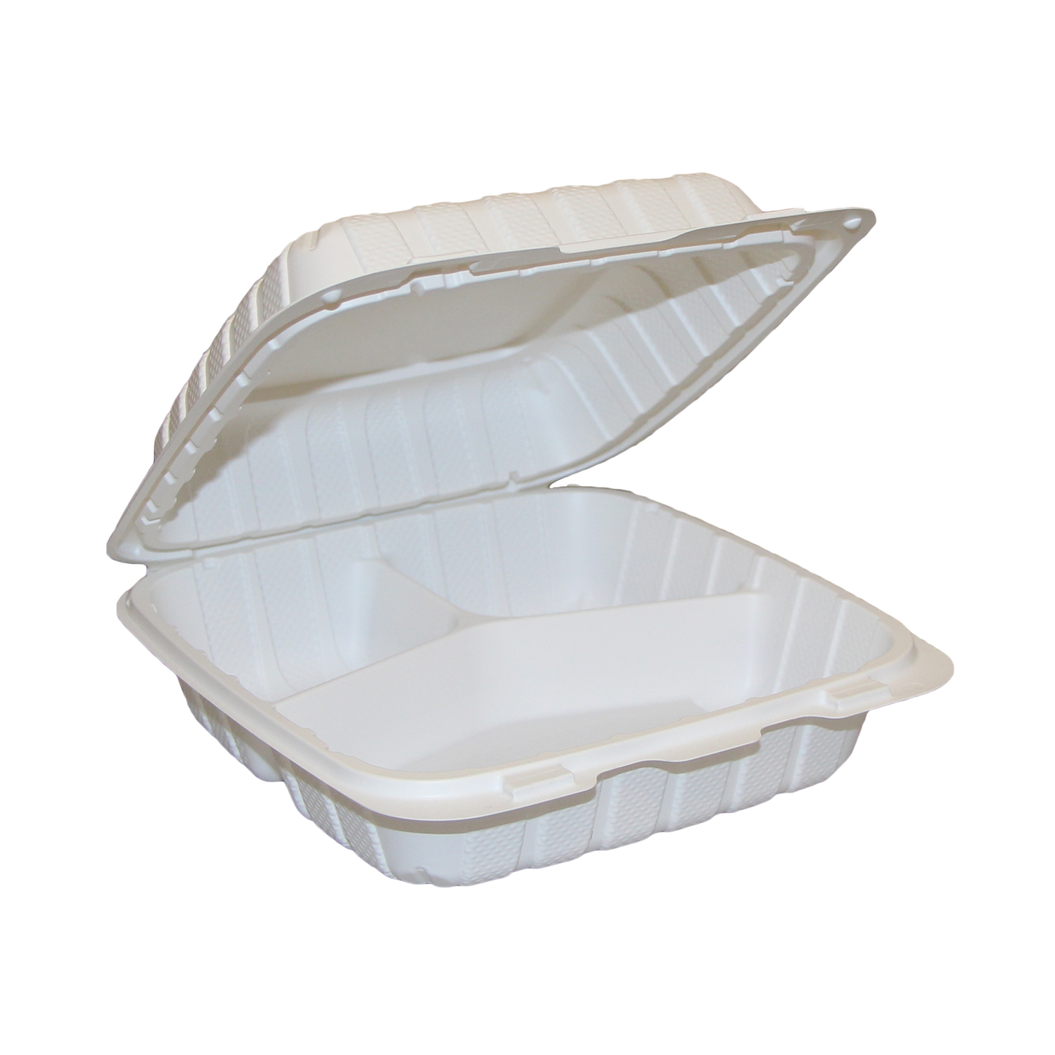 Mineral Filled Polypropylene (MFPP) Hinged Containers – ECONO – 8″ x 8″ x 3″ – 3 Compartment