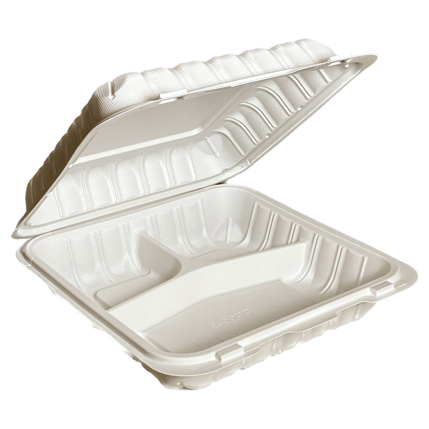 Mineral Filled Polypropylene (MFPP) Hinged Containers – ECONO - 9″ x 9″ x 3″ - 3 Compartment