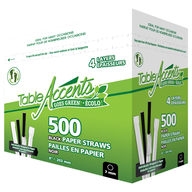 Wrapped Paper Straws - 8” - 7mm dia. - 4 Layers - Black - 500Pk