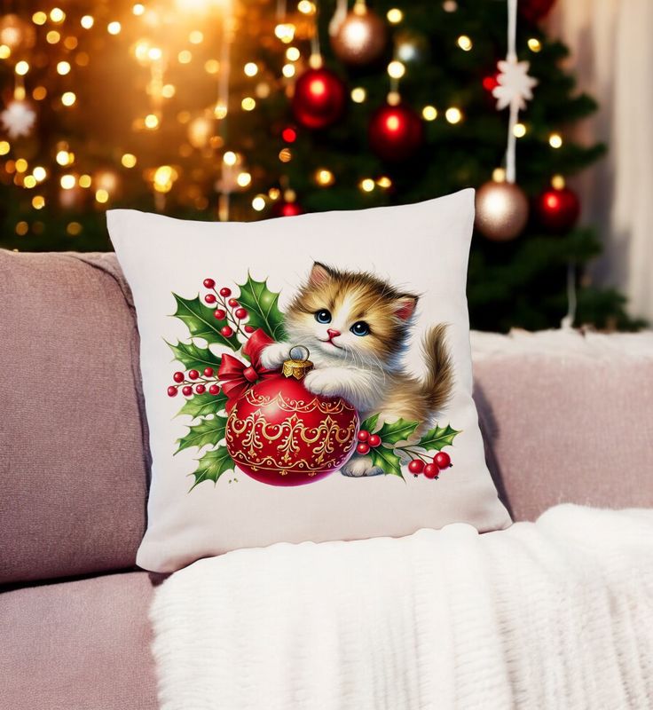 Kerstdecoratie Kussen met schattige kittens