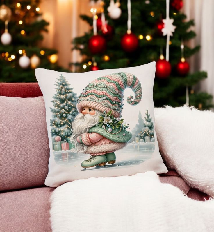 Kerstdecoratie kussen met schattige Gnome