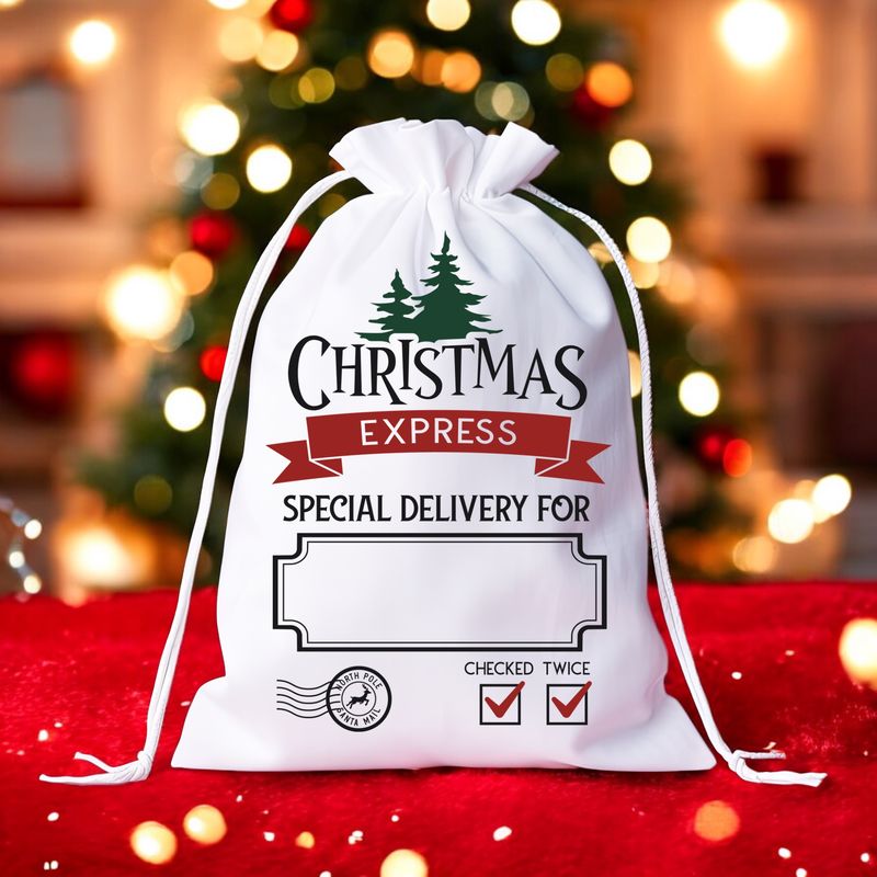 Grote Kerst Cadeauzak – Christmas Express Special Delivery – Personaliseerbare Kerstzak