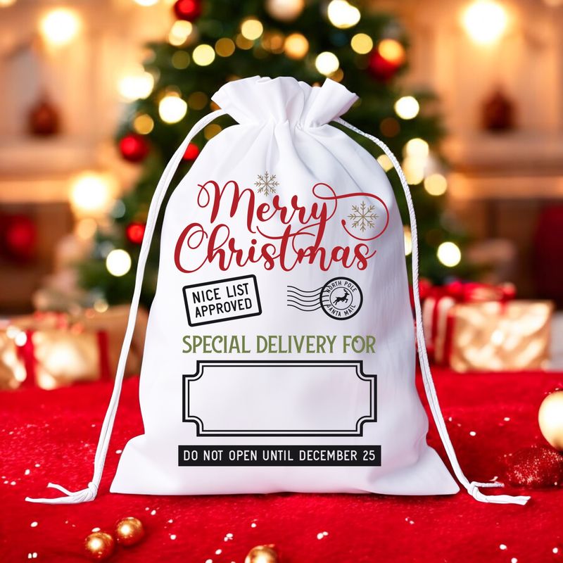 Kerst Cadeauzak – Merry Christmas Special Delivery – Gepersonaliseerde Santa Zak