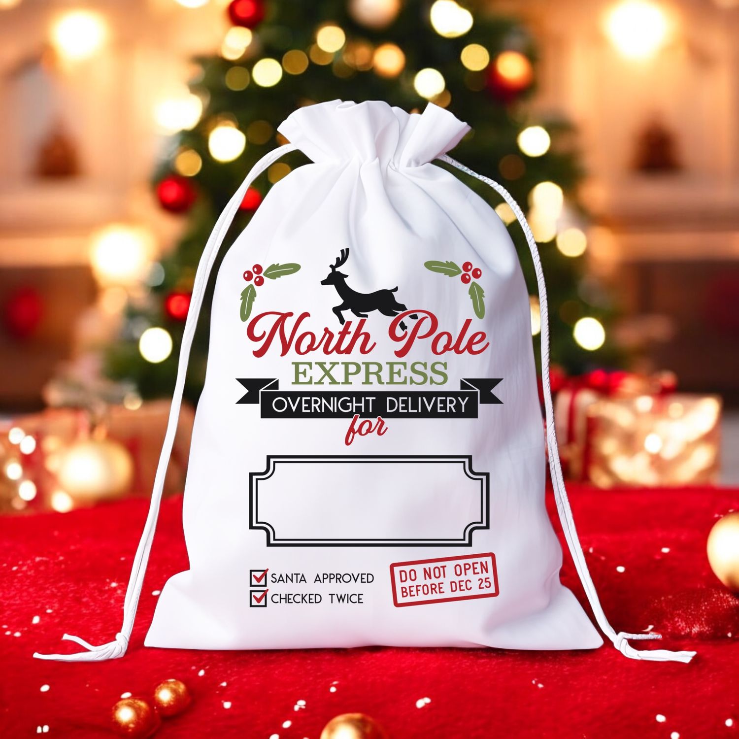 Gepersonaliseerde North Pole Express Cadeautas – Magische Kerstcadeauzak