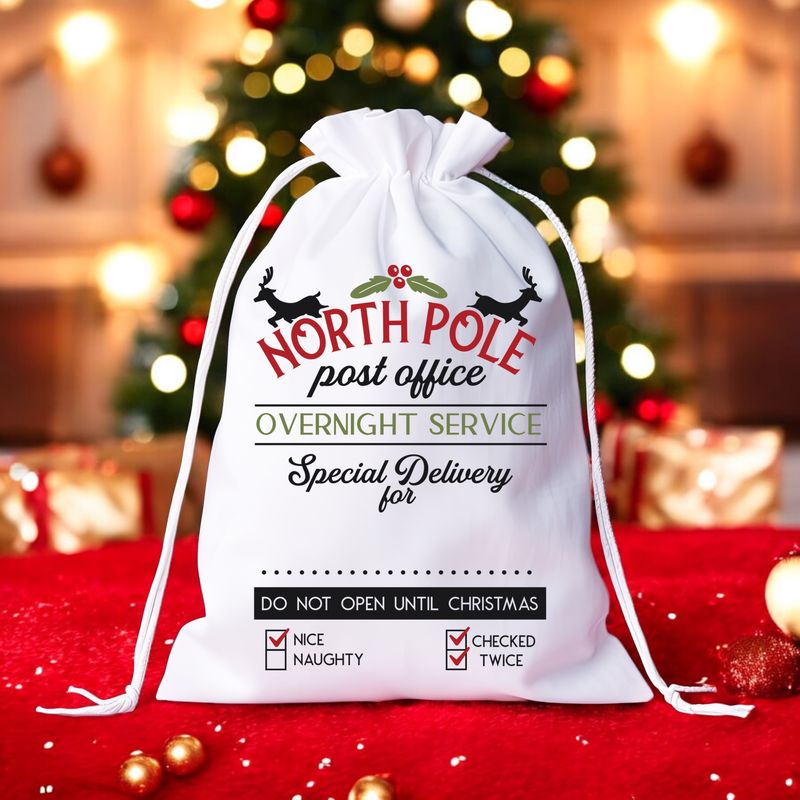 North Pole Post Office Cadeautas – Gepersonaliseerde Kerstzak met Feestelijke Magie