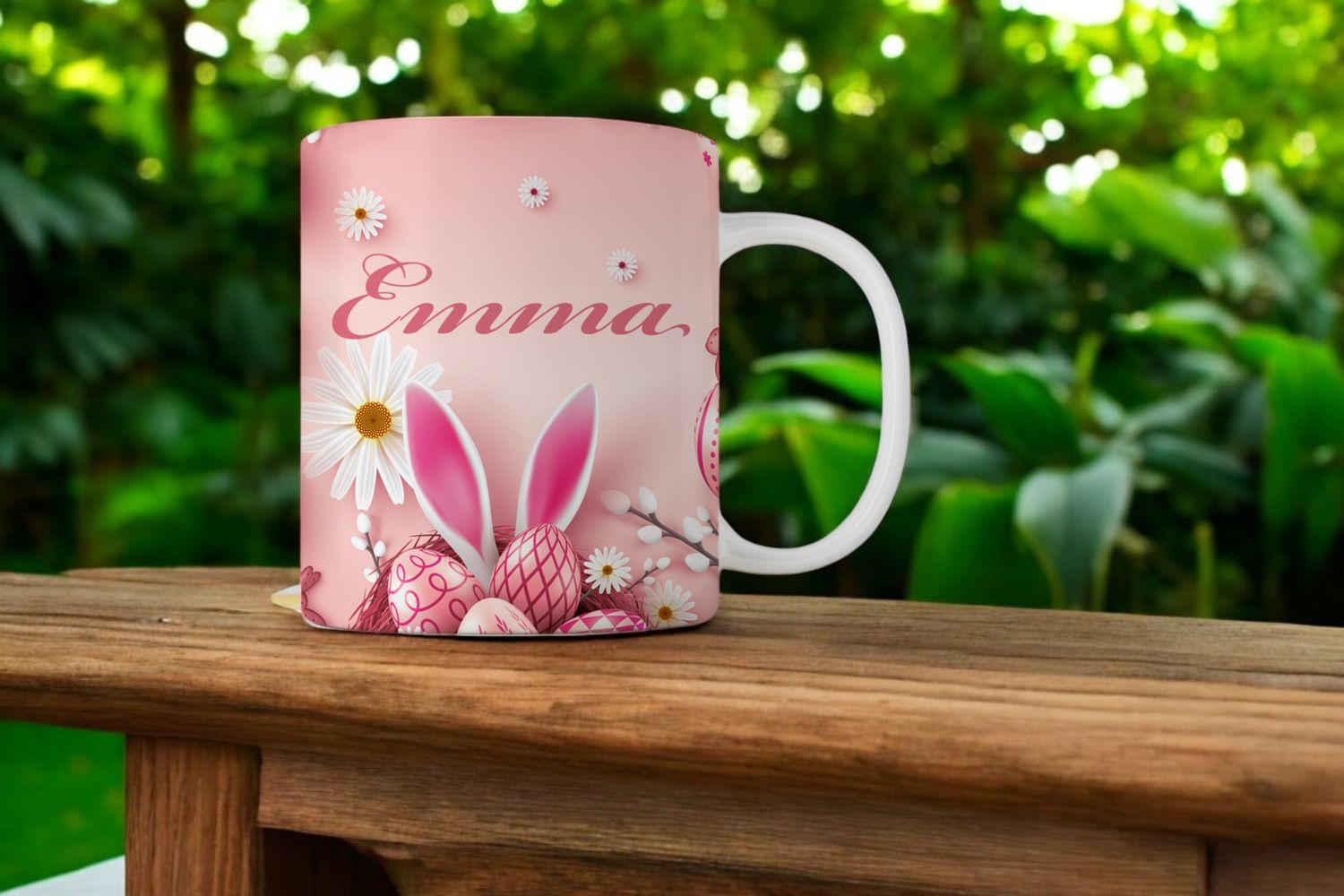 Paasmok met Naam – Roze Voorjaarsdesign met Konijnenoren &amp; Madeliefjes