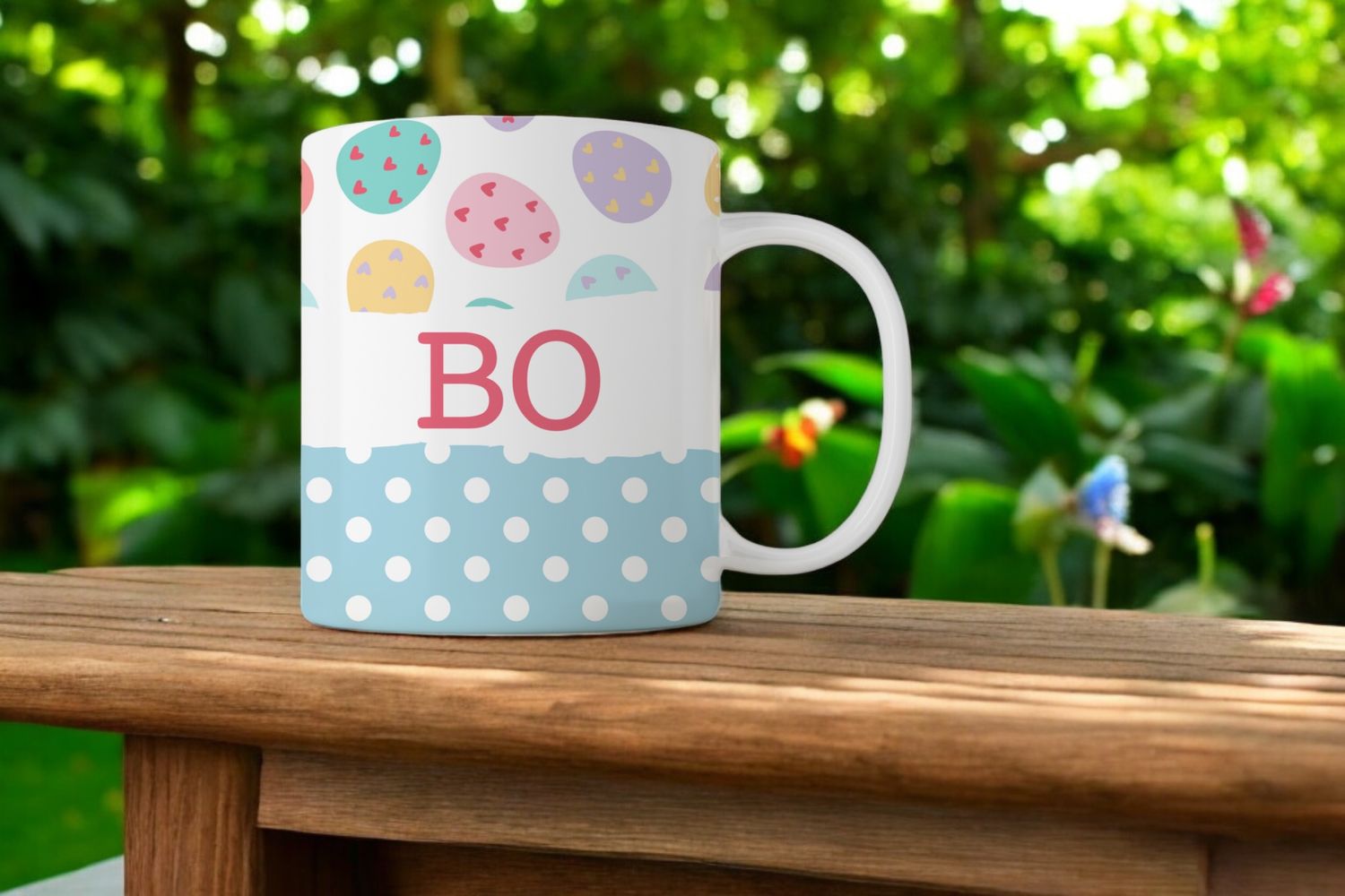 Gepersonaliseerde Paasmok met Naam – Pastelkleurige Eieren &amp; Polkadots