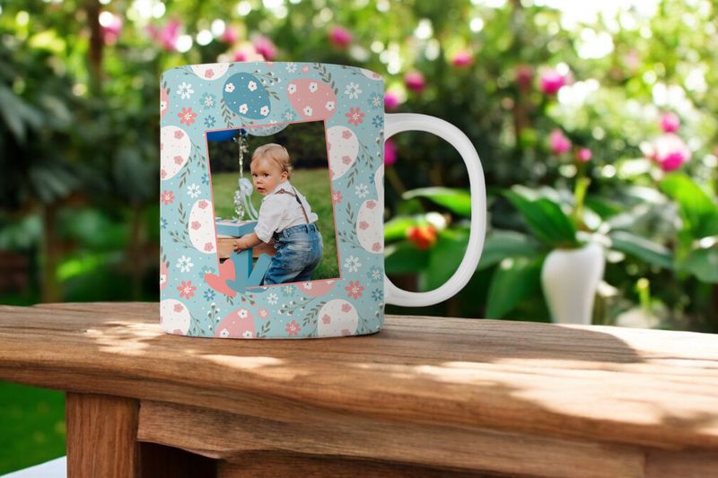Blauwe Paasmok met Foto – Pastel Paaseieren &amp; Hartje – Gepersonaliseerd Cadeau