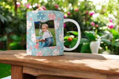 Blauwe Paasmok met Foto – Pastel Paaseieren &amp; Hartje – Gepersonaliseerd Cadeau