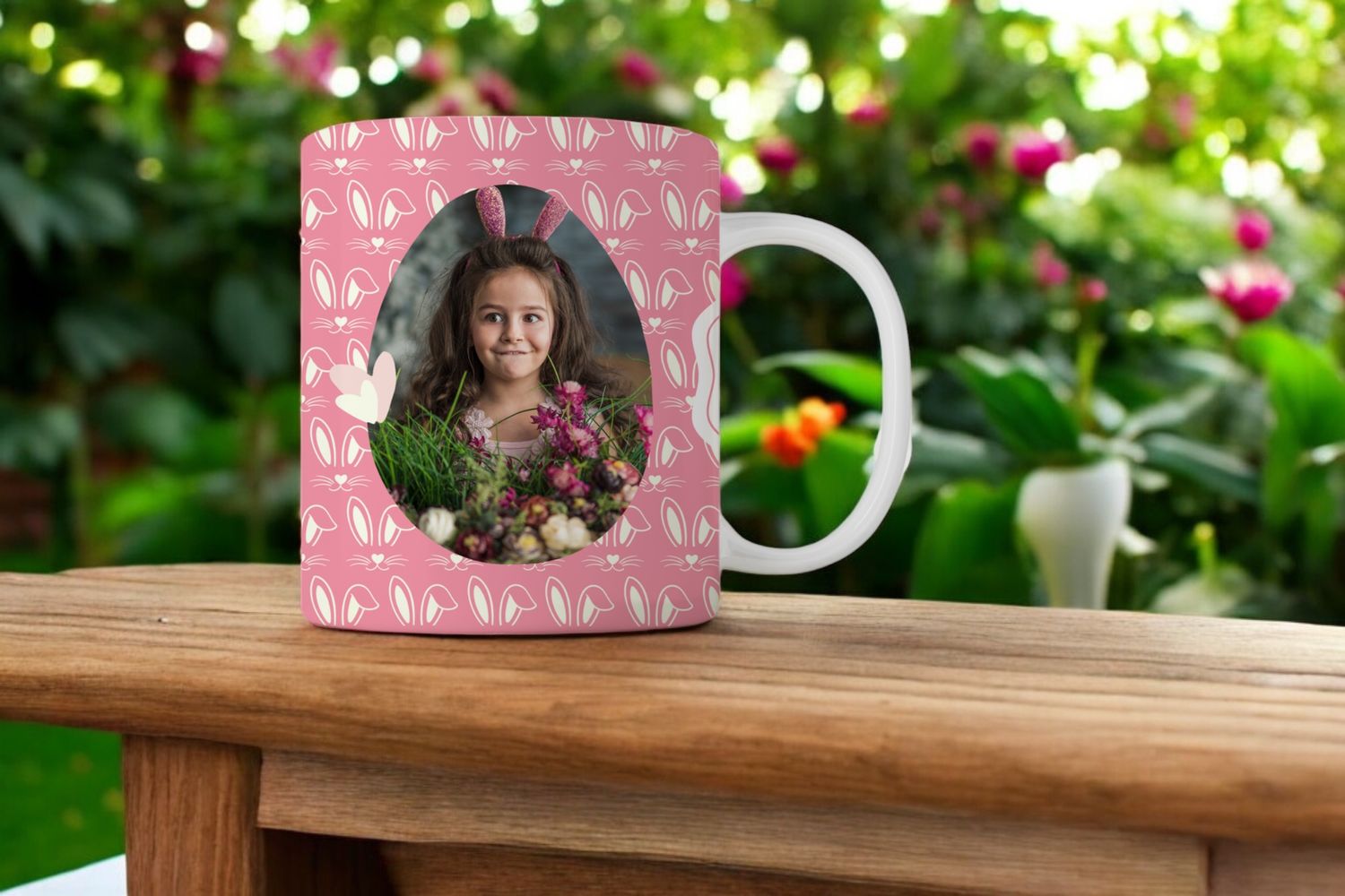Gepersonaliseerde Paasmok met Foto – Unieke Paascadeau met Schattig Konijnenoor-Design