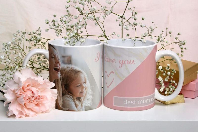 Mok “Best mom ever” met foto en roze design