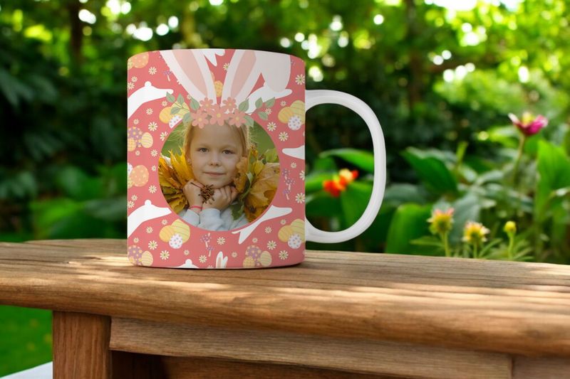 Paasmok met Foto &amp; Konijnenoren – Gepersonaliseerd Voorjaarscadeau in Roze &amp; Geel
