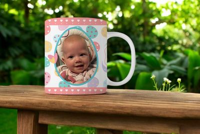 Gepersonaliseerde Paasmok met Foto – Roze Design met Konijnenoren &amp; Hartje