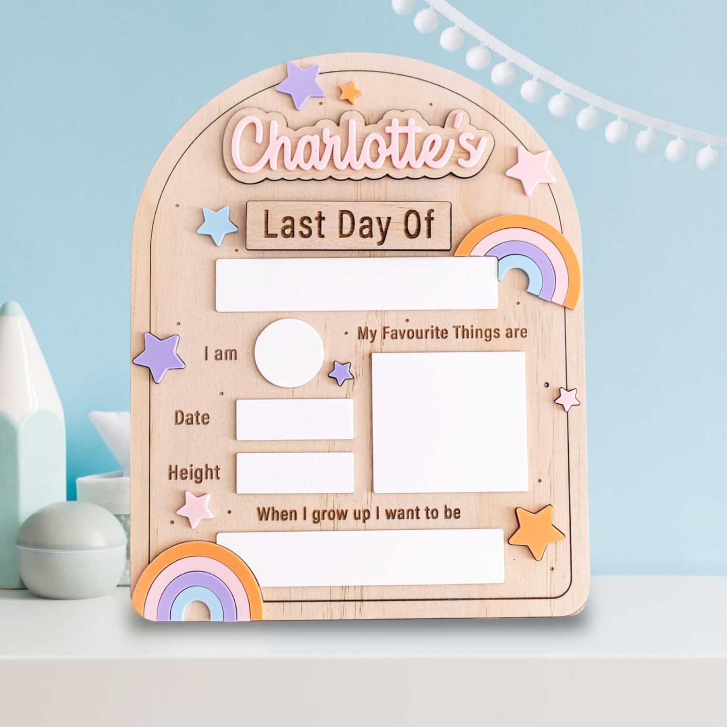 Gepersonaliseerd houten schoolbord – Eerste en laatste schooldag herinnering