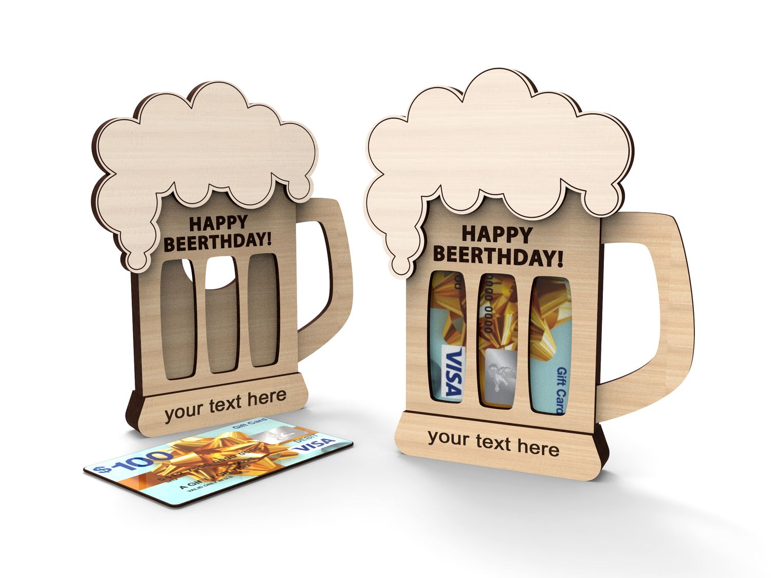 Gepersonaliseerde houten cadeaubonhouder – Bierglas &quot;Happy Beerthday&quot;