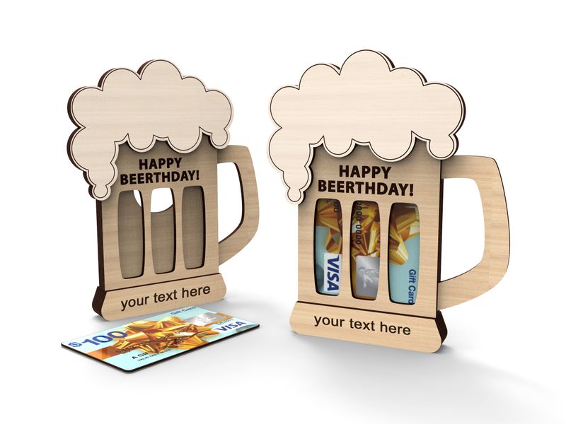 Gepersonaliseerde houten cadeaubonhouder – Bierglas &quot;Happy Beerthday&quot;