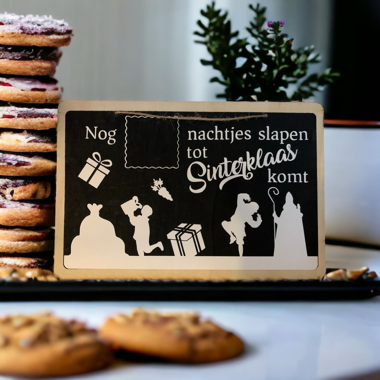 Aftelbord “Nog nachtjes slapen tot Sinterklaas komt” – houten krijtbord