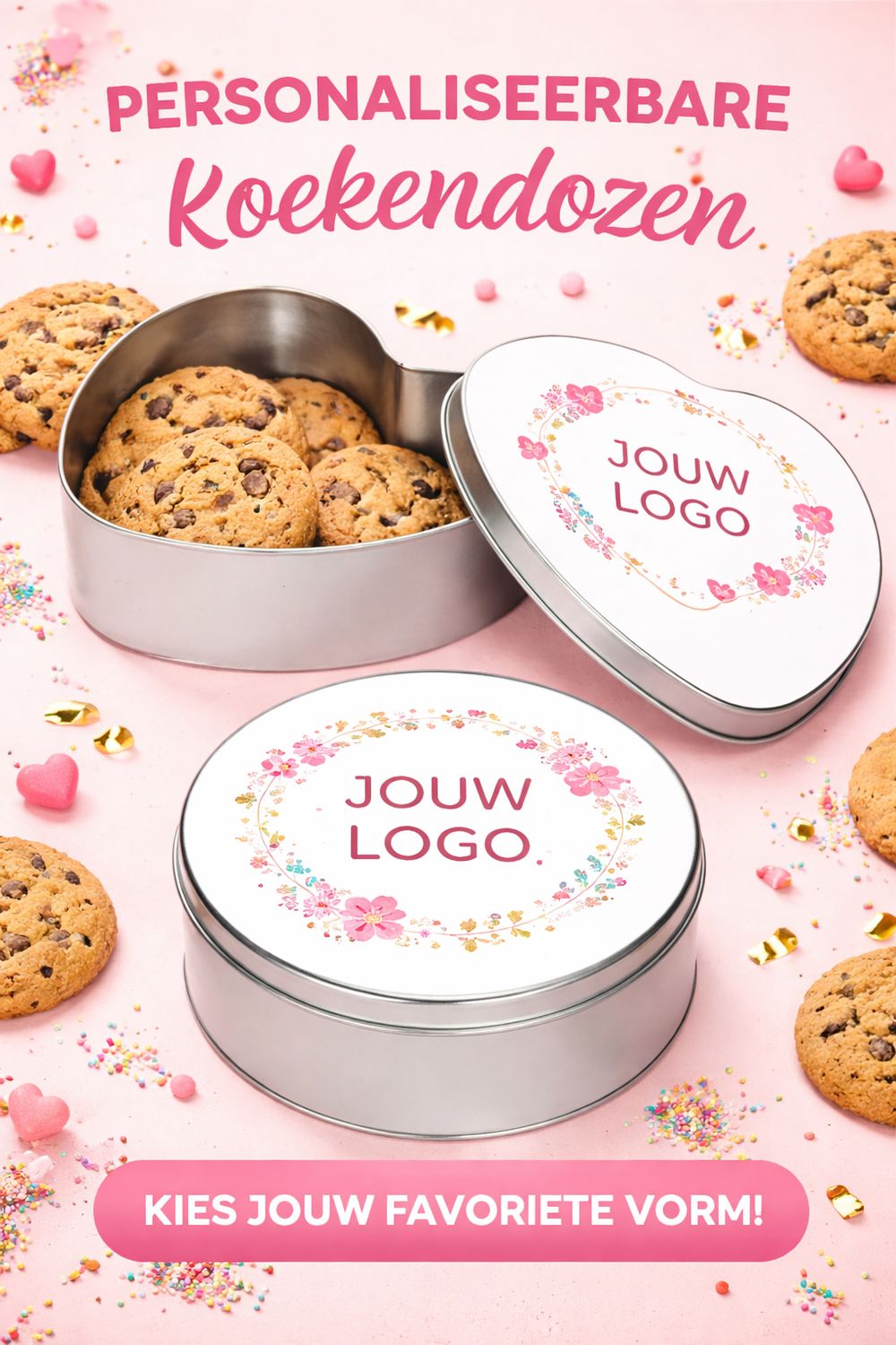 Gepersonaliseerde koekendoos met foto – Rond of Hartvorm