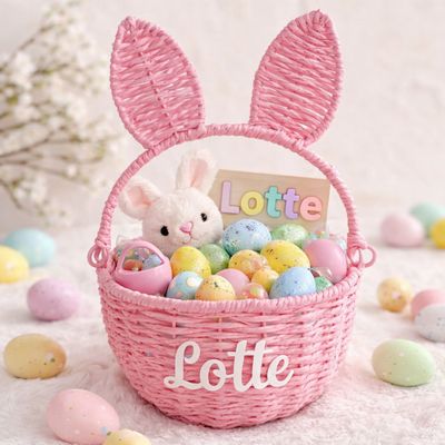 Gepersonaliseerd Paasmandje met naam – Konijnenmandje in pastel