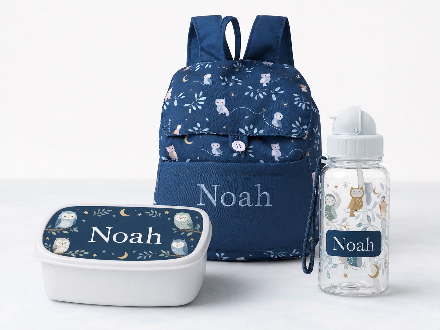 Mijn eerste schooldag – gepersonaliseerde schoolstarterbox Uiltjes blauw