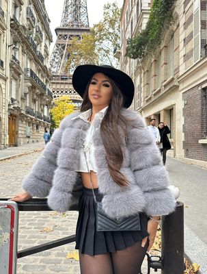 Faux Fur Panel Jacket  - Grey