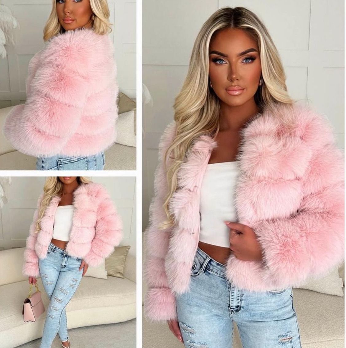 Faux Fur Panel Jacket  - Pink