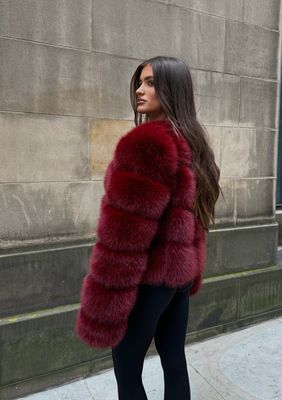 Faux Fur Panel Jacket - Cherry