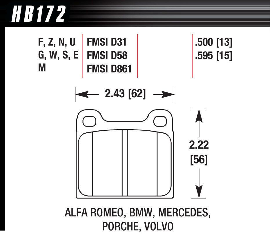HAWK BRAKEBRAKE PAD 64-00 EUROPEAN FRONT AND REAR