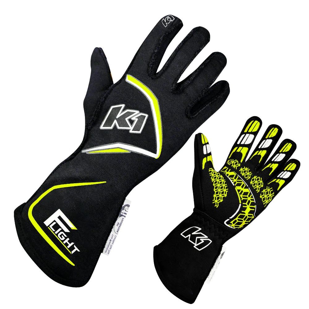 K1 RACEGEARGloves Flight Medium Black-Flo Yellow