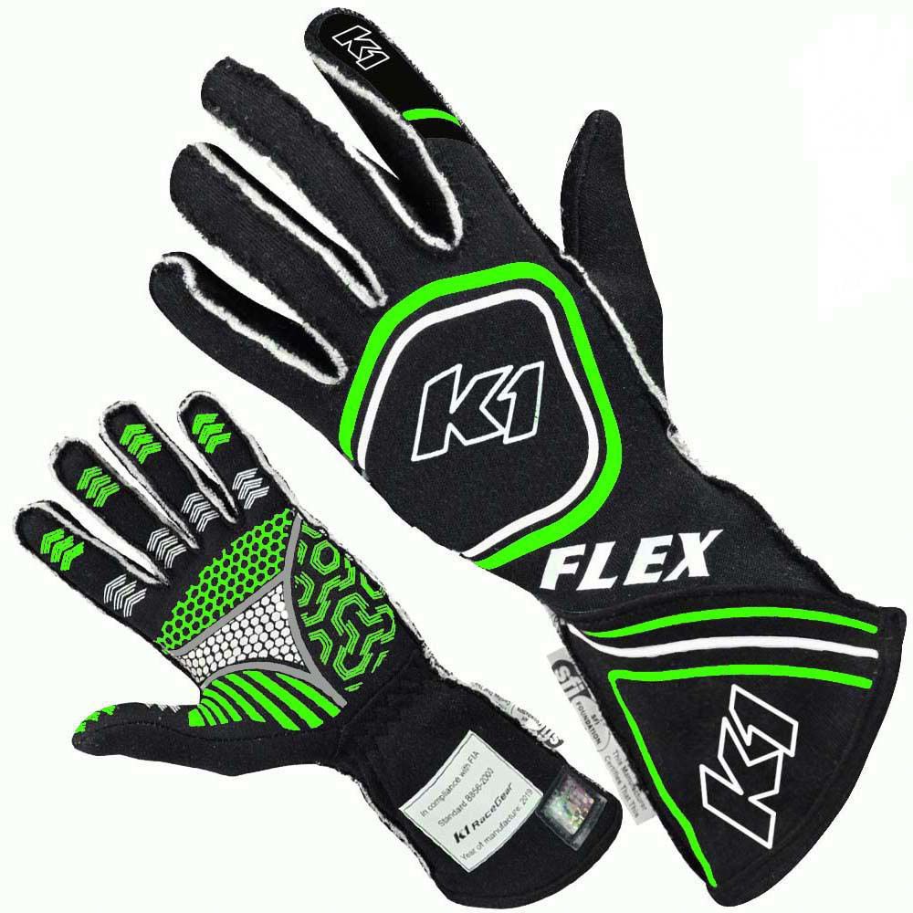 K1 RACEGEARGlove Flex Medium Black / Flo Green SFI / FIA