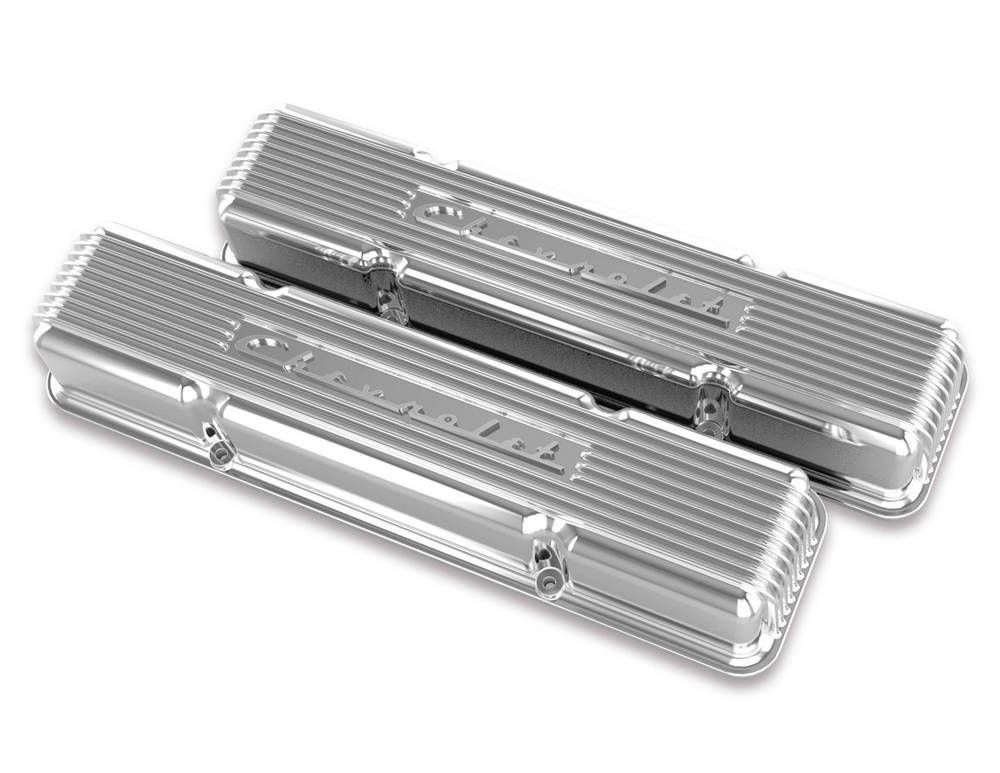 HOLLEYSBC Valve Covers Finned Vintage Series Polished