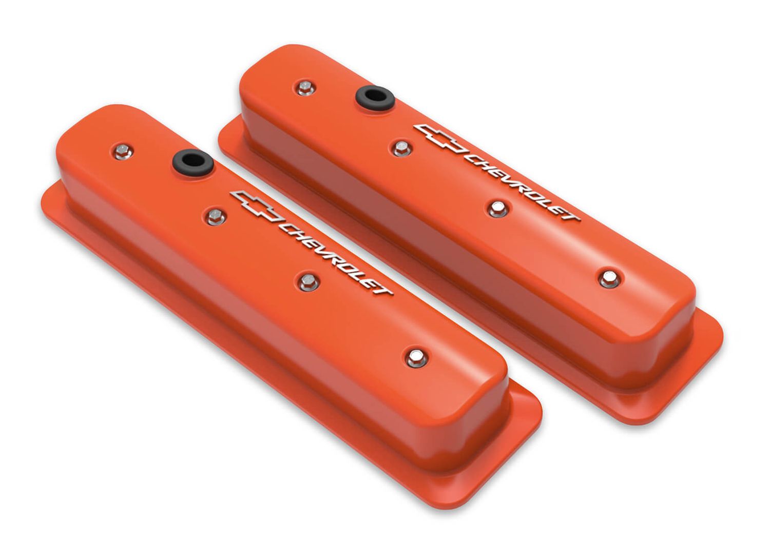 HOLLEYSBC Muscle Car Valve Covers w/Holes Orange