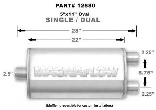 MAGNAFLOW PERF EXHAUSTStainless Muffler Single 2.5in In Dual 2.25in Out