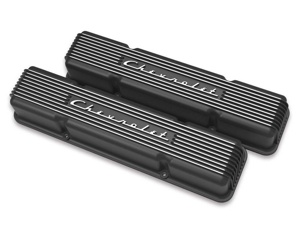 HOLLEYSBC Valve Covers Finned Vintage Series Black