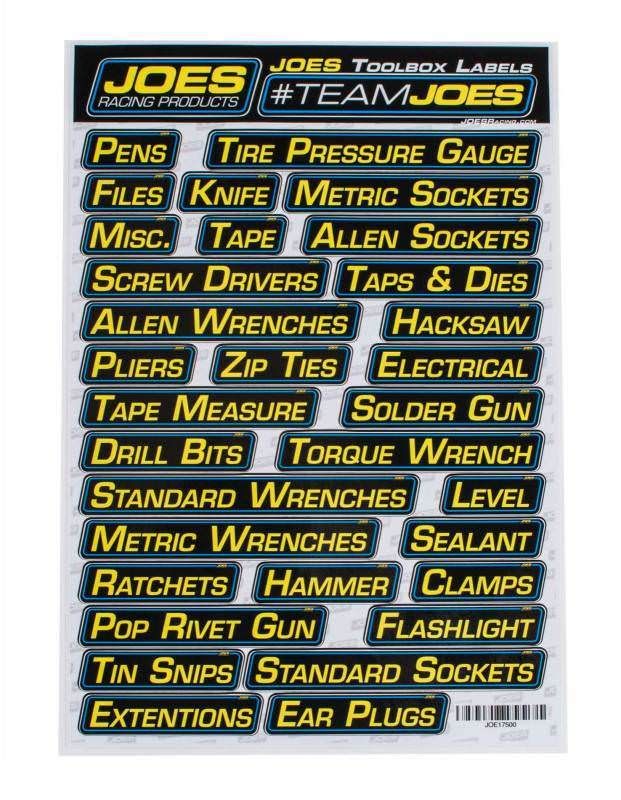 JOES RACING PRODUCTSLabels Toolbox