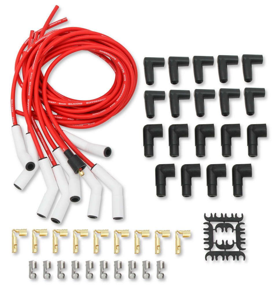 MALLORY Pro Sidwinder Plug Wire Set w/Ceramic Boots Red
