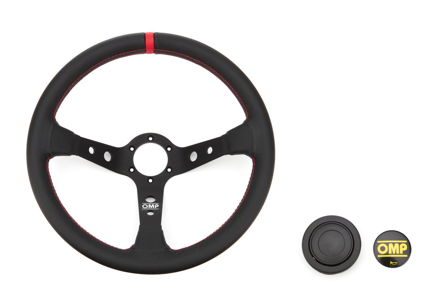 OMP RACING, INC.Corsica Steering Wheel Black and Red Leather