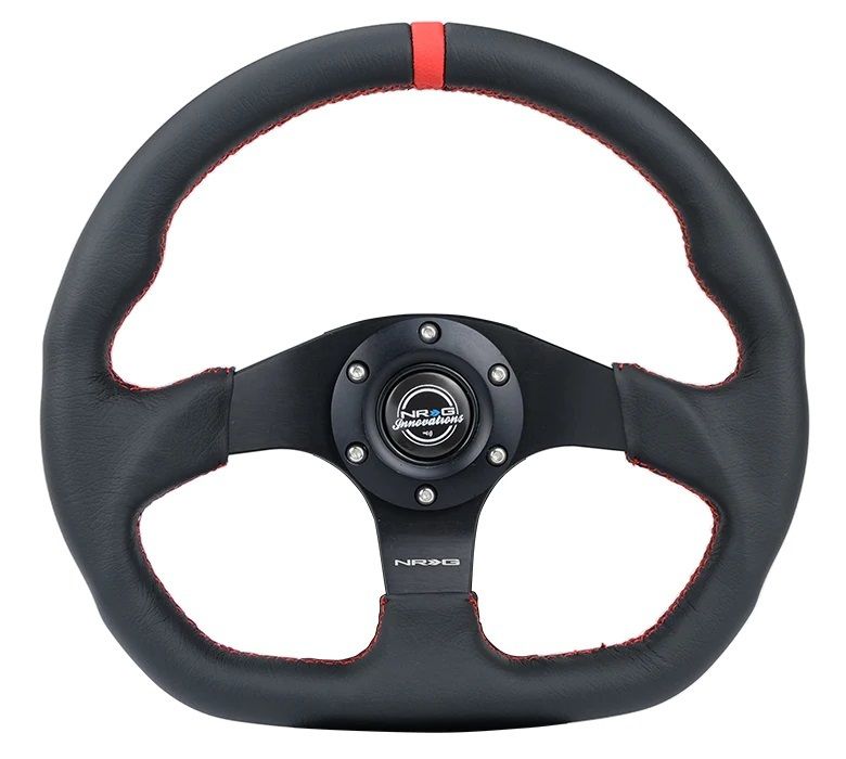 NRG INNOVATIONSteering Wheel 320mm Flt Bottom Blk Leather w/Red