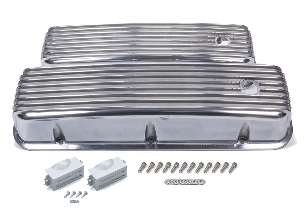 MR. GASKETBBC Cast Alm Valve Cover Set Finned Style Pol.