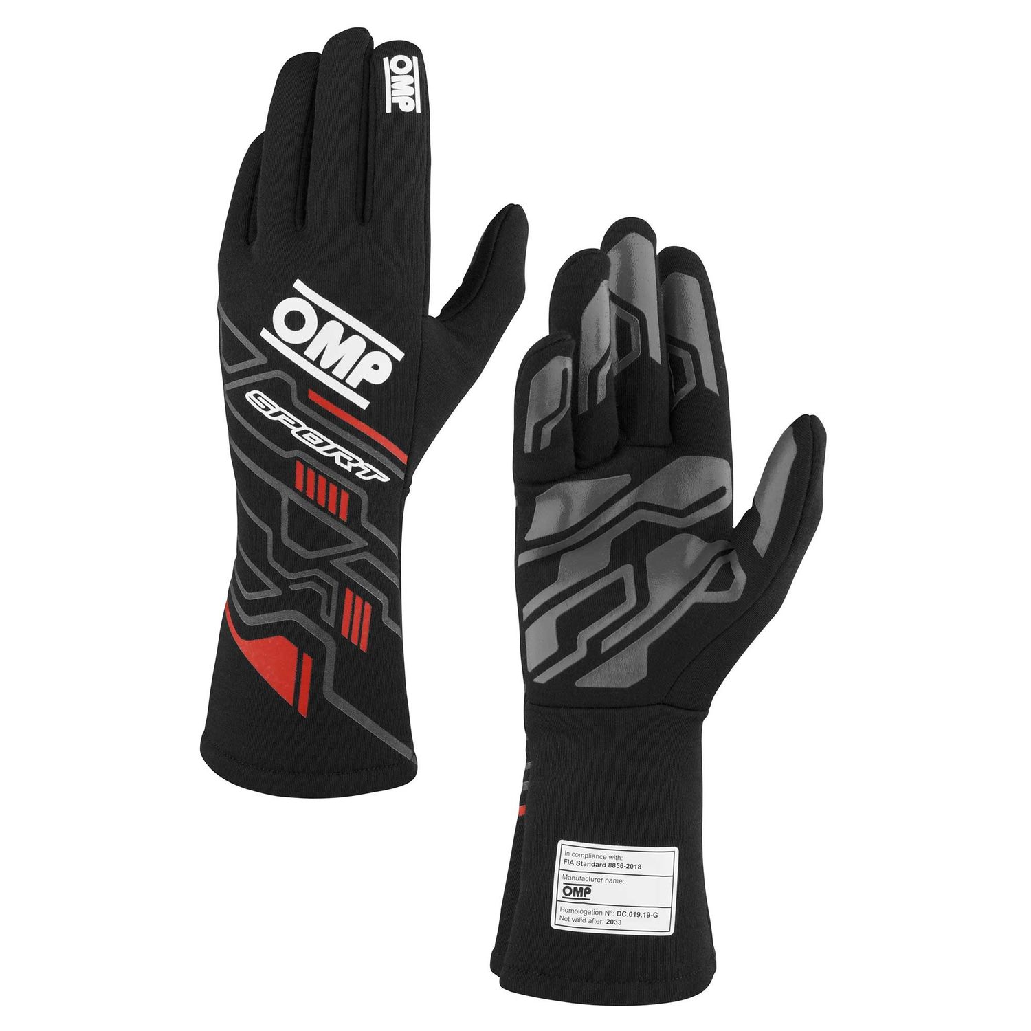 OMP RACING, INC.SPORT GLOVES FIA 8856-20 18 BLACK / RED SZ. S