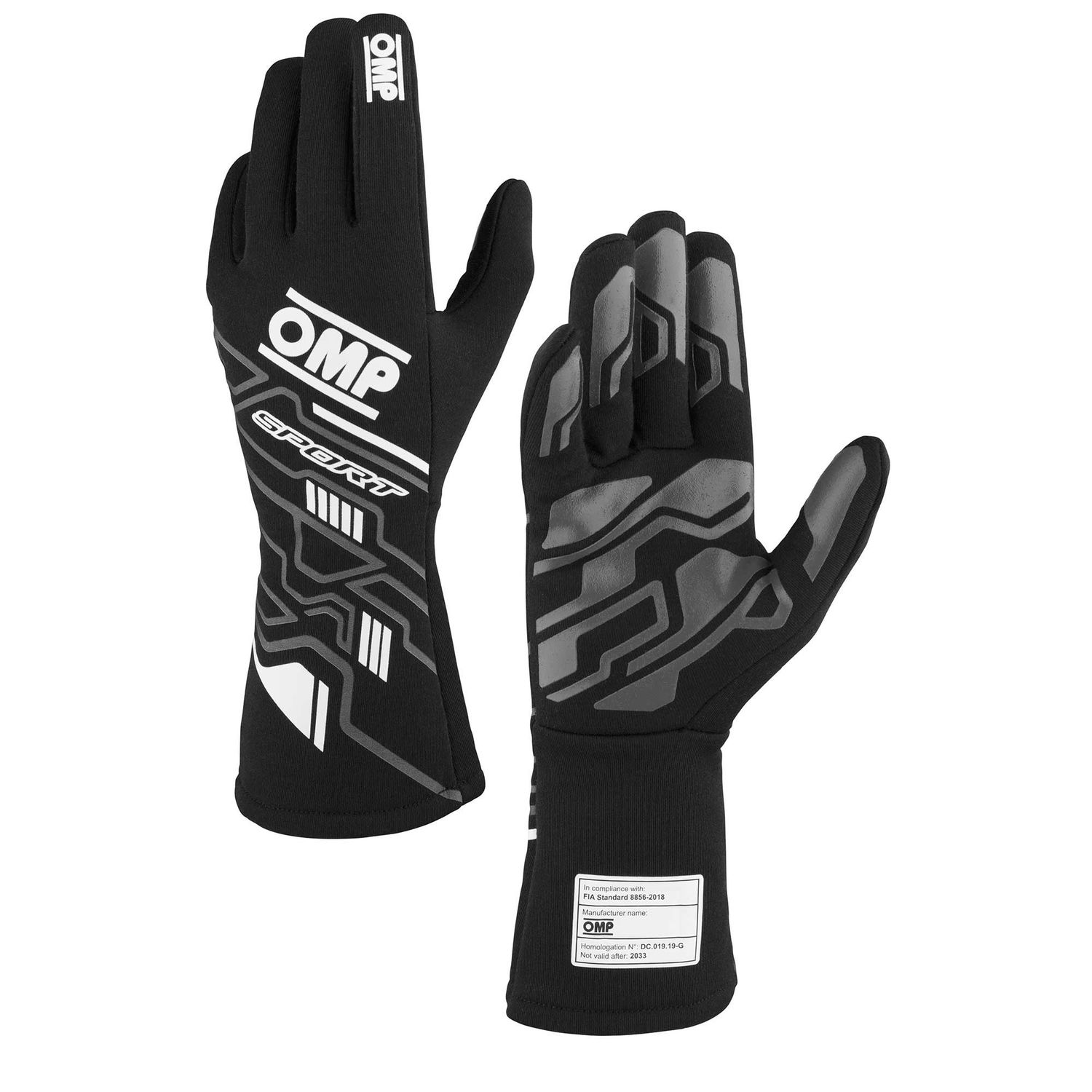 OMP RACING, INC.SPORT GLOVES FIA 8856-20 18 BLACK / WHITE SZ. XL